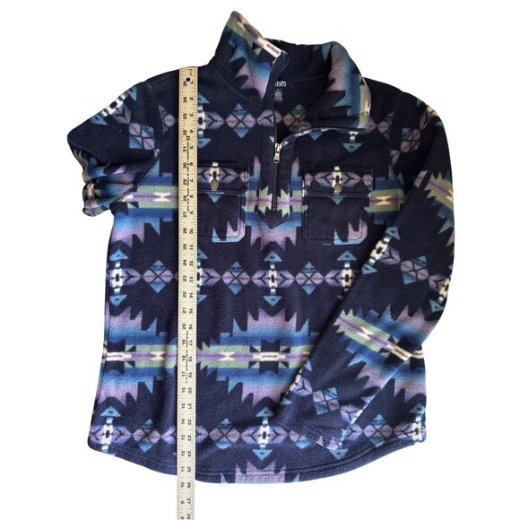 Chaps Womens Aztec Print 1/4 Zip Fleece Pullover Top Medium Navy Blue/Purple - Picture 7 of 7